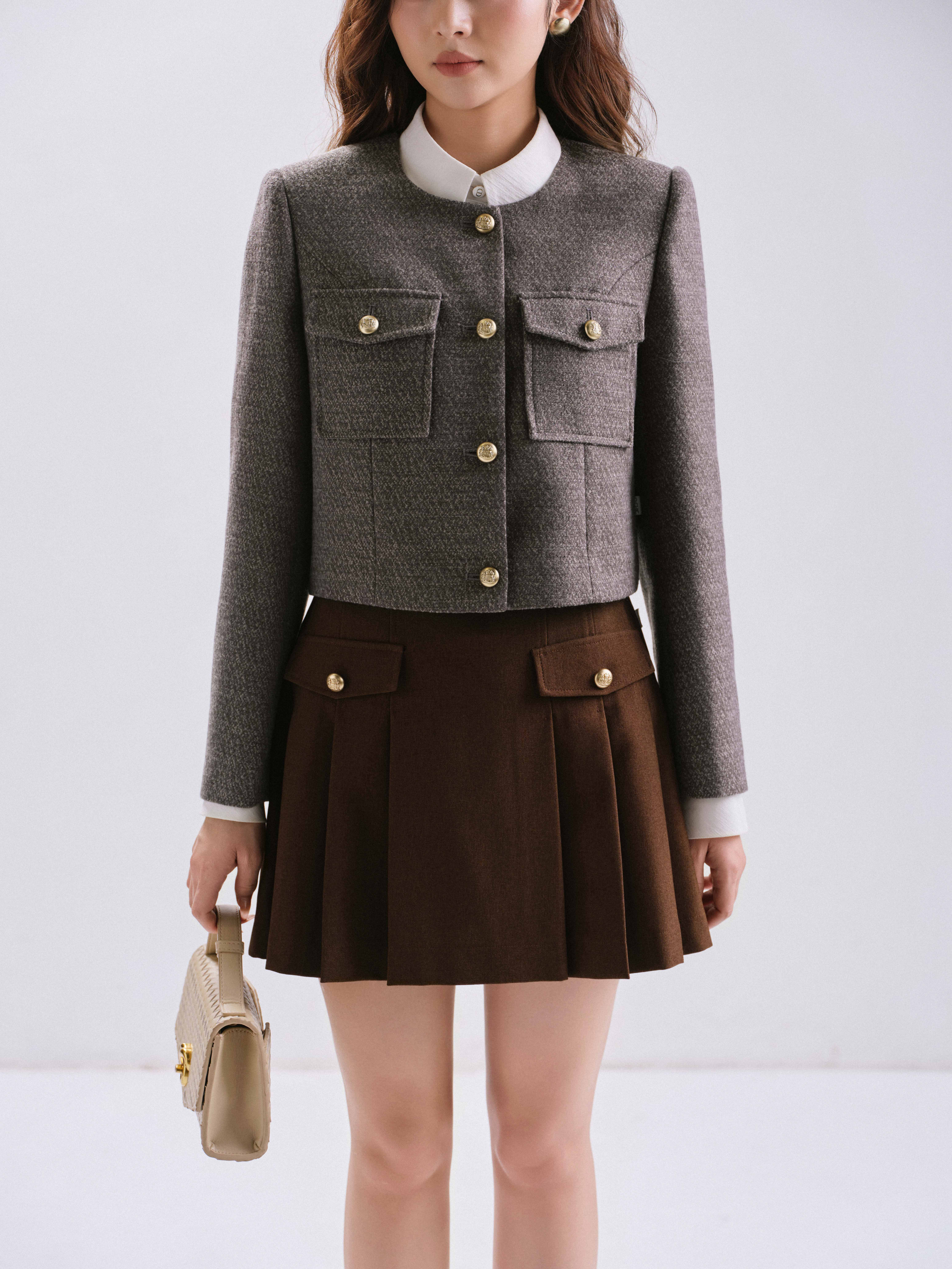 Chân váy ngắn xếp ly 2 nắp túi giả